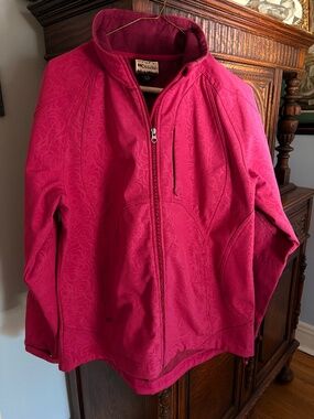 DOUBLE DIAMOND Jacket Women's Large Soft Shell Fleece Lined Pink Floral Pattern